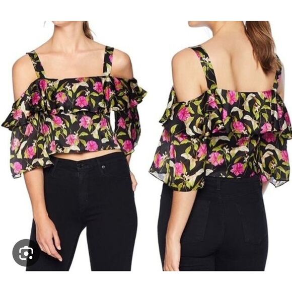 Milly Silk Black Floral Top 6 - Picture 1 of 4